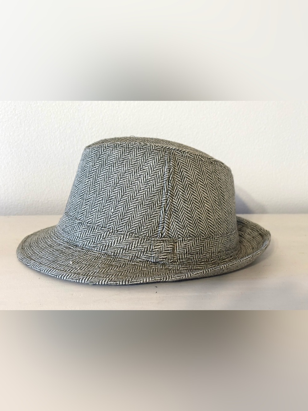 Gray Herringbone Tweed Fedora Hat